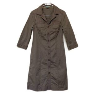Boden khaki button down dress size 4 collared taupe brown small shirt dress
